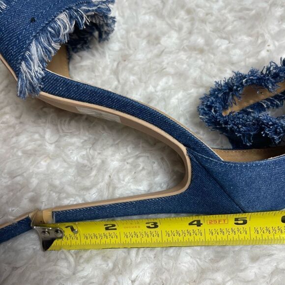 Melly Kanden Blue Denim fringe ankle strap heels sandals size 8.5 - Picture 8 of 9